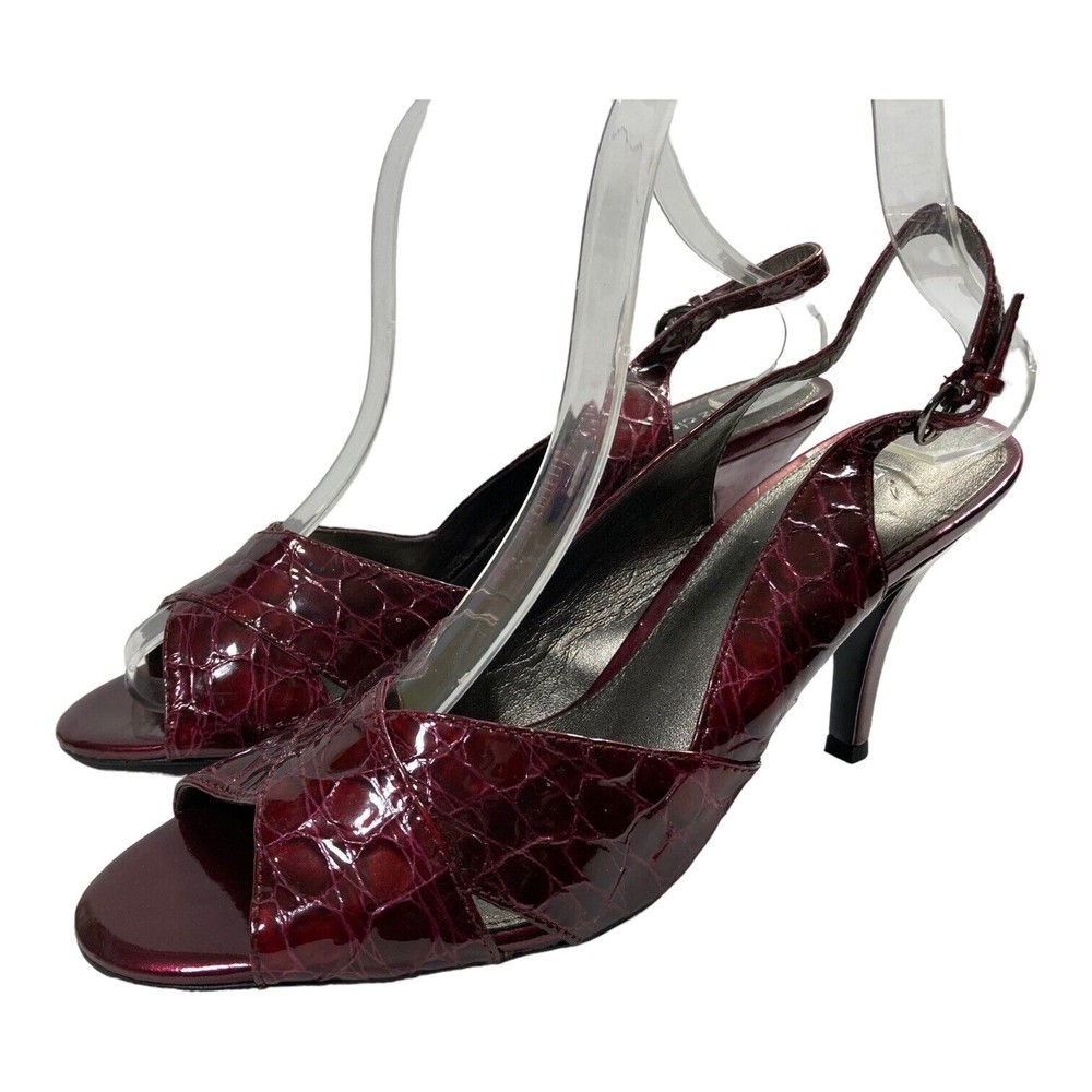 Liz Claiborne Heels Brooke Open Toe Womens 9M Garnet Croc Leather Slingback NWOB - Picture 2 of 10